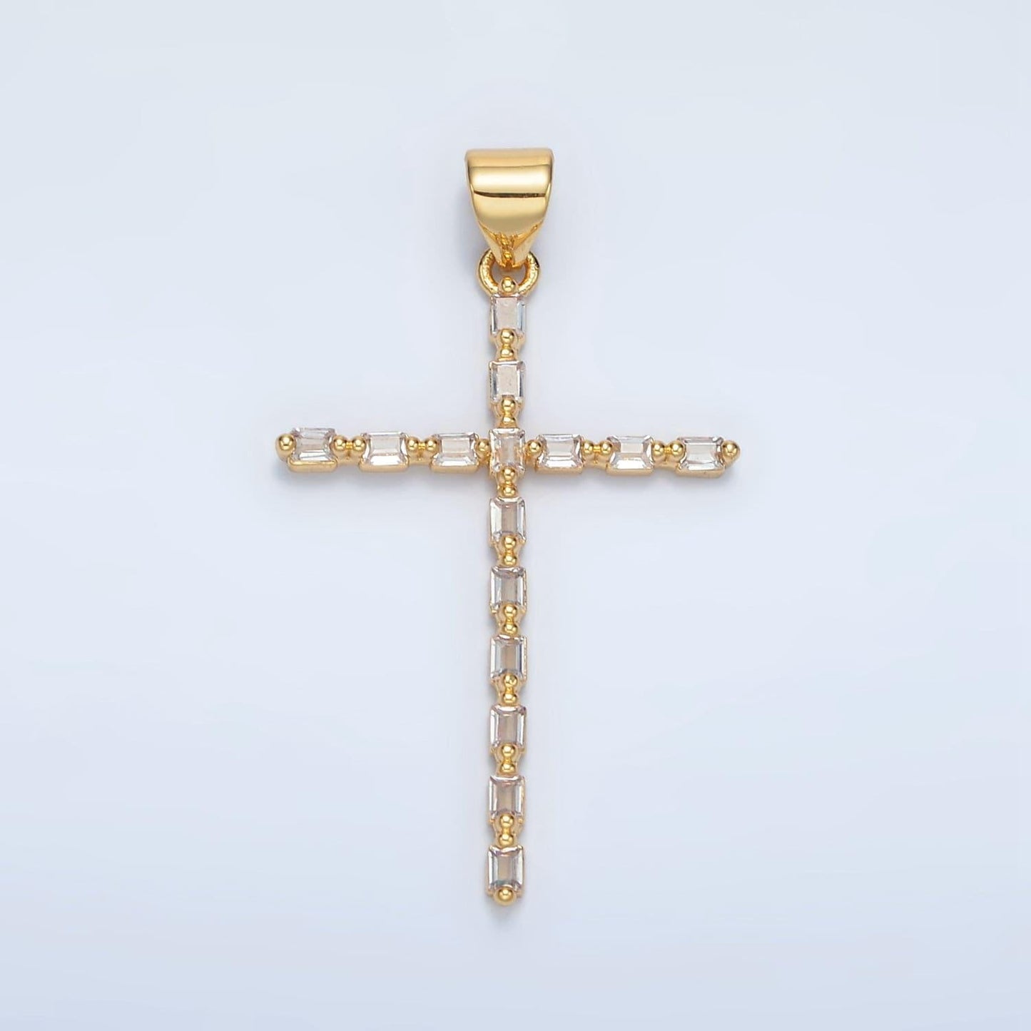 14k gold filled 31mm clear micro paved cz lined long latin cross religious pendant | i244