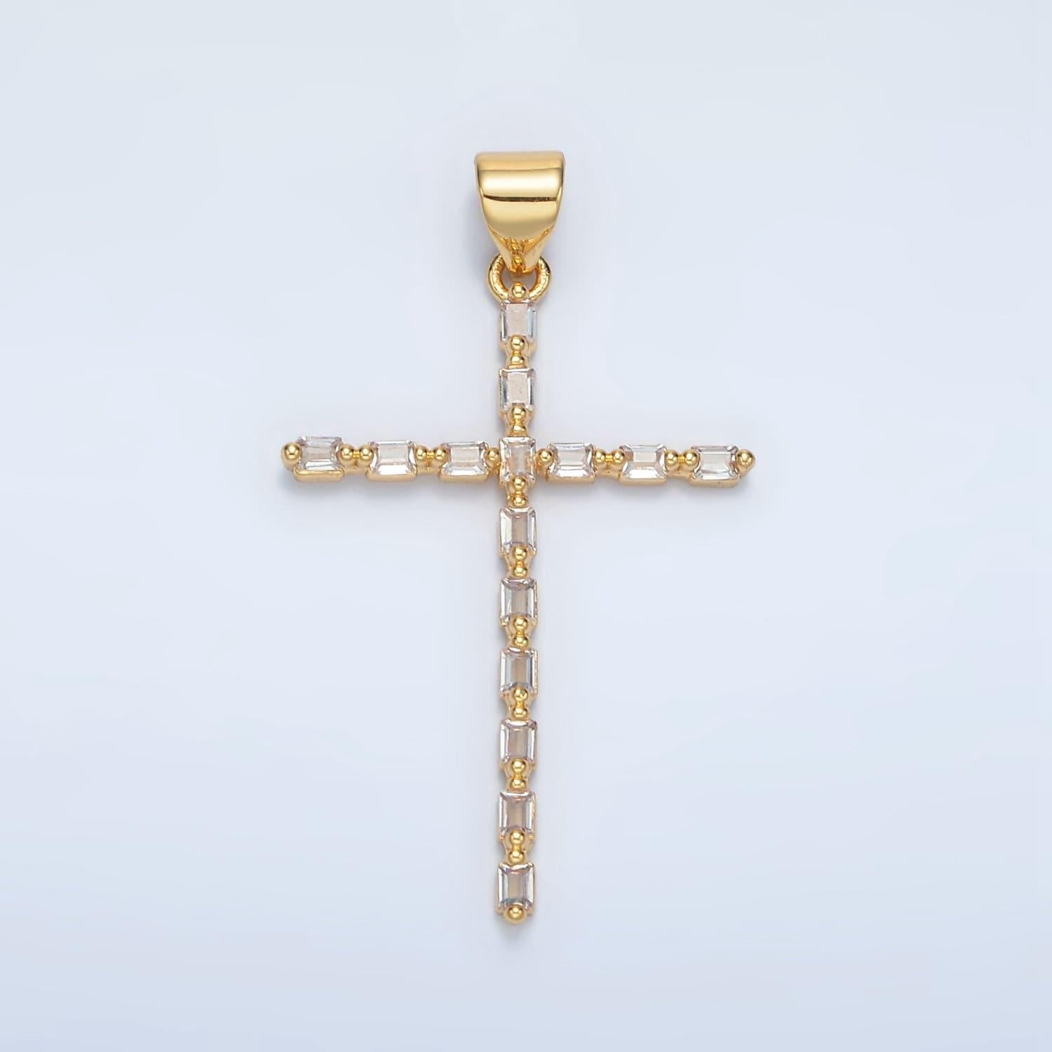 14k gold filled 31mm clear micro paved cz lined long latin cross religious pendant | i244