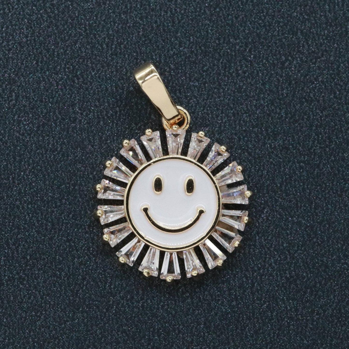 Round smile face charm cubic happy face pendant for necklace earring component enamel y2k jewelry trend white teal pink blue i-247