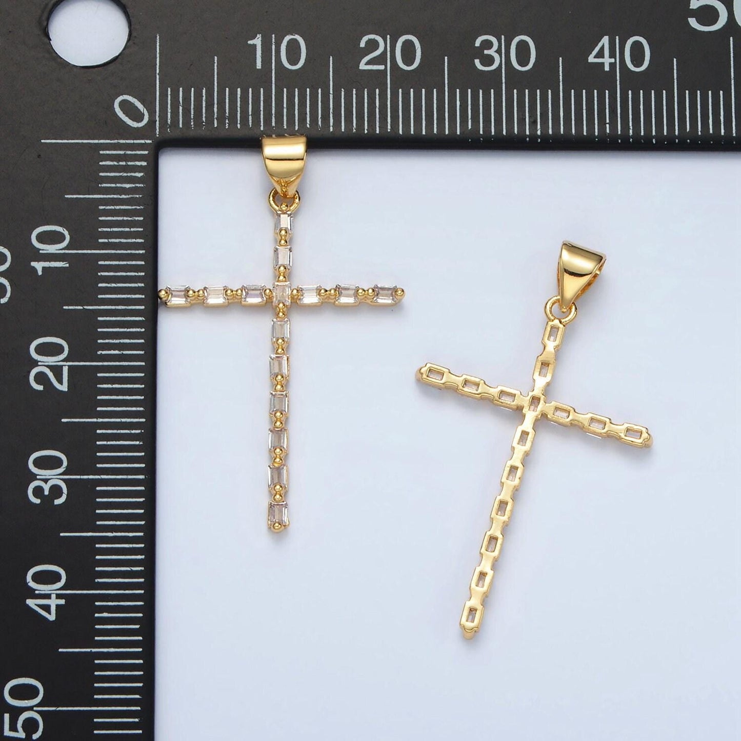 14k gold filled 31mm clear micro paved cz lined long latin cross religious pendant | i244