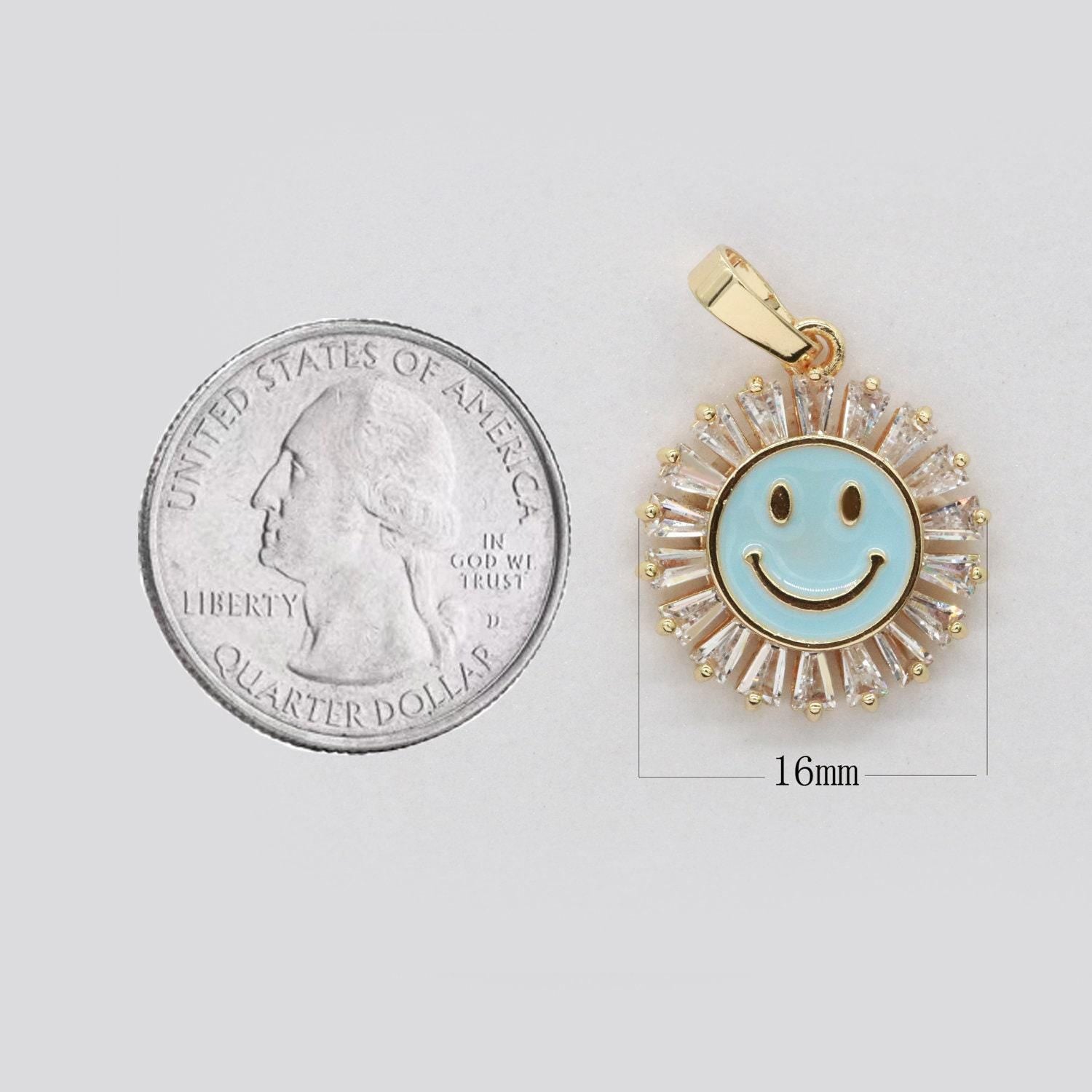 Round smile face charm cubic happy face pendant for necklace earring component enamel y2k jewelry trend white teal pink blue i-247