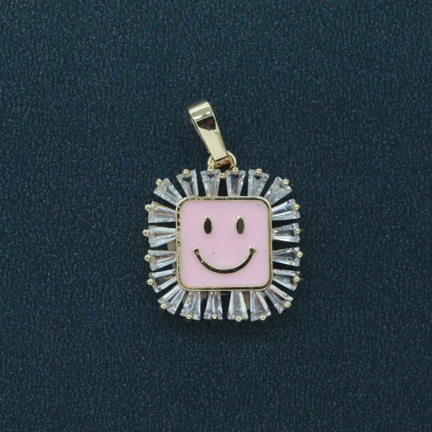 Square smile face charm cubic happy face pendant for necklace earring component enamel y2k jewelry trend white teal pink blue i219