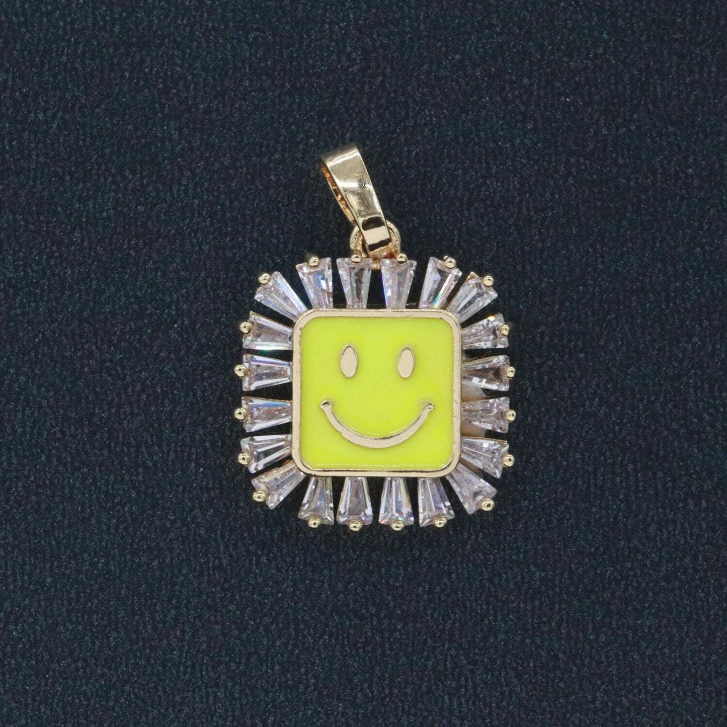 Square smile face charm cubic happy face pendant for necklace earring component enamel y2k jewelry trend white teal pink blue i219