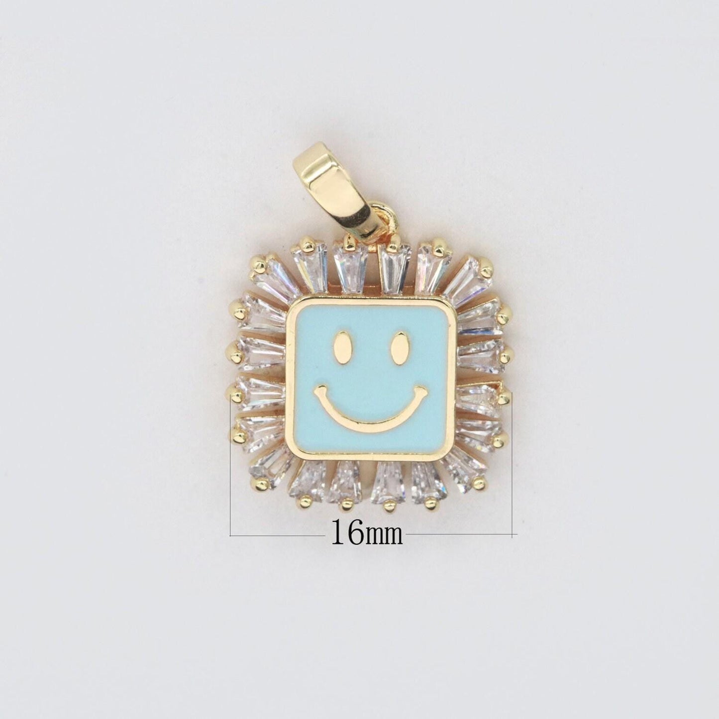 Square smile face charm cubic happy face pendant for necklace earring component enamel y2k jewelry trend white teal pink blue i219