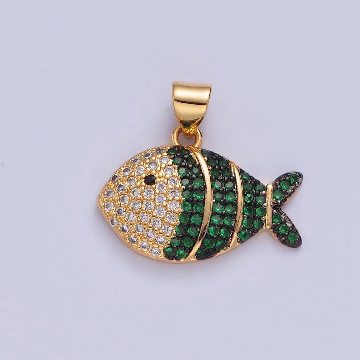 Iced gold clown fish charm micro colorful cz paved sea life fish pendant, sea animal beach life charm | i179