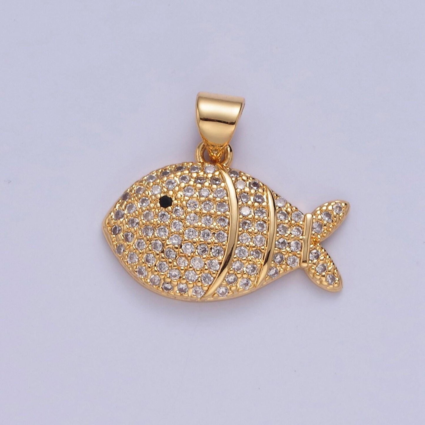 Iced gold clown fish charm micro colorful cz paved sea life fish pendant, sea animal beach life charm | i179