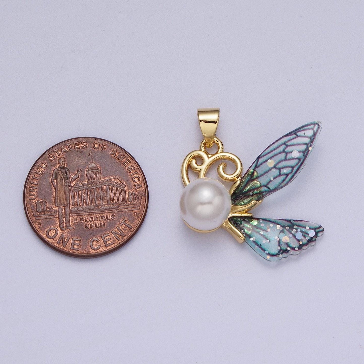 Dainty pearl butterfly pendant blue / fuschia acrylic charm for minimalist jewelry i-203