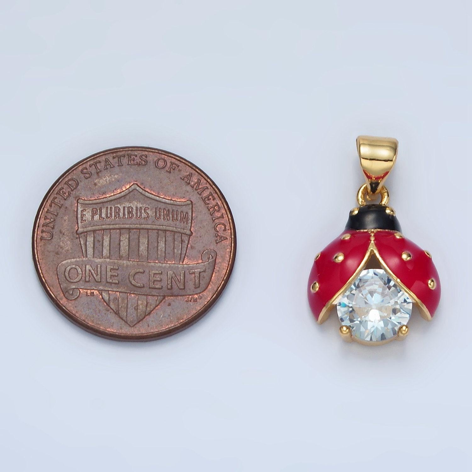24k gold filled red enamel ladybug insect animal minimalist charm | i185
