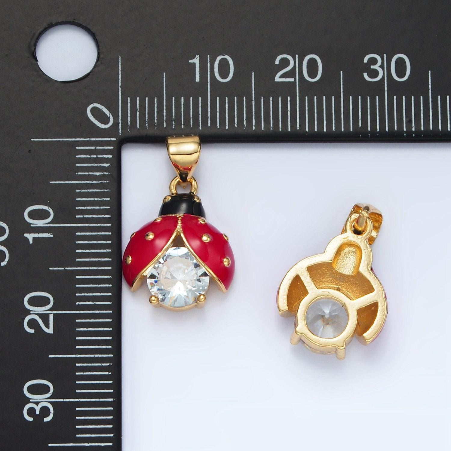 24k gold filled red enamel ladybug insect animal minimalist charm | i185