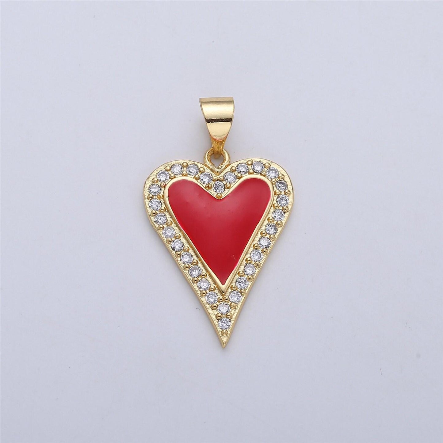 Dainty enamel red heart pendant, pink, red, white heart cz micro pave gold filled heart pendant, enamel pendant, enamel jewelry supply i-166