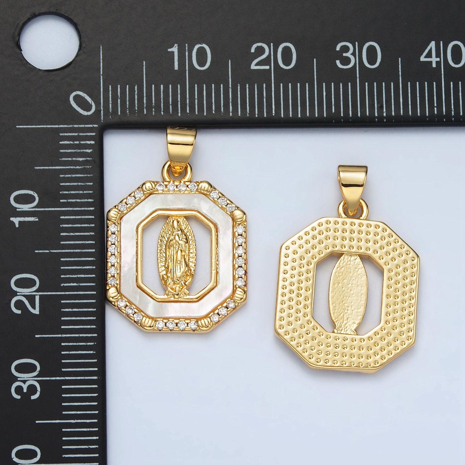 Dainty mother of pearl octagon charm with lady guadalupe pendant for religious bracelet necklace jewelry making virgin mary medallion i154