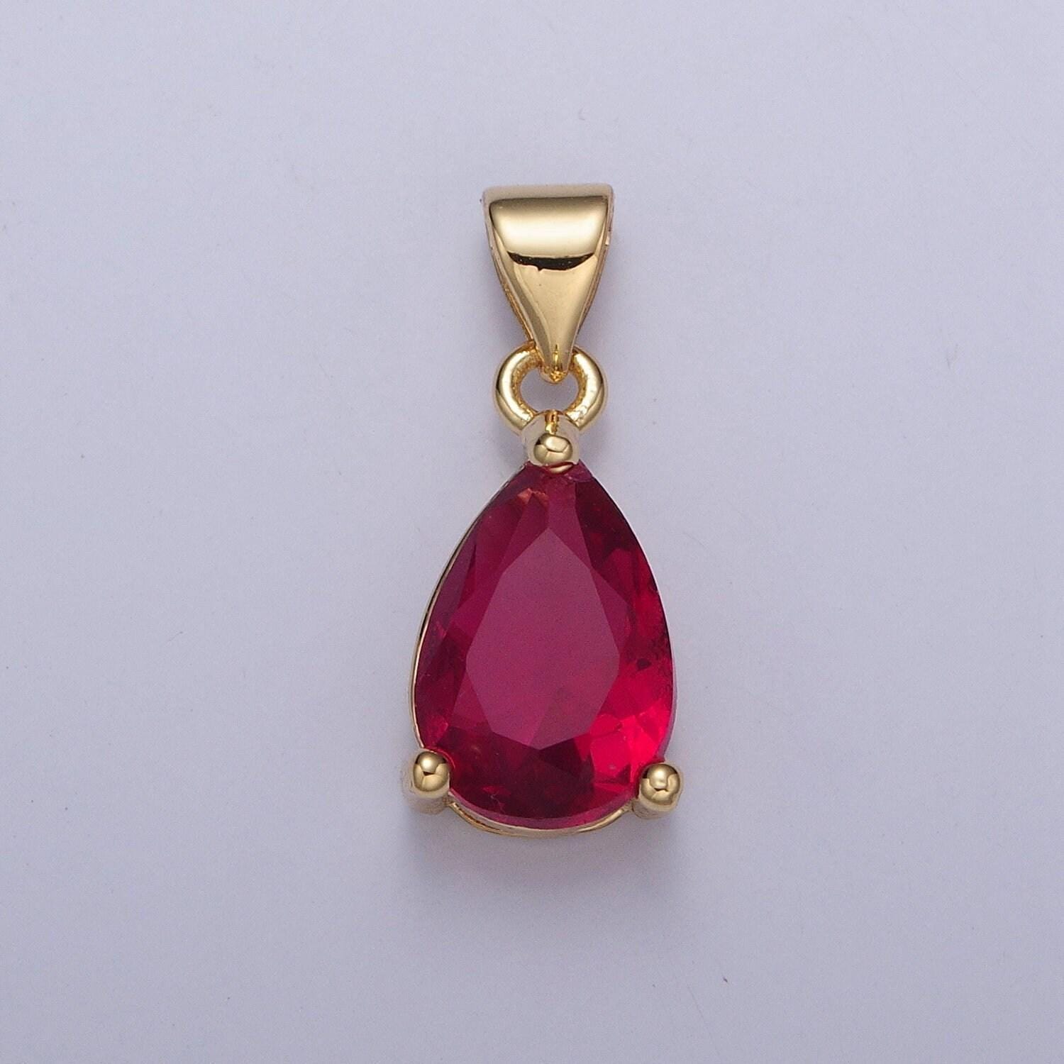 24k gold dainty gemstones multicolor tear drop charm cubic colored stone