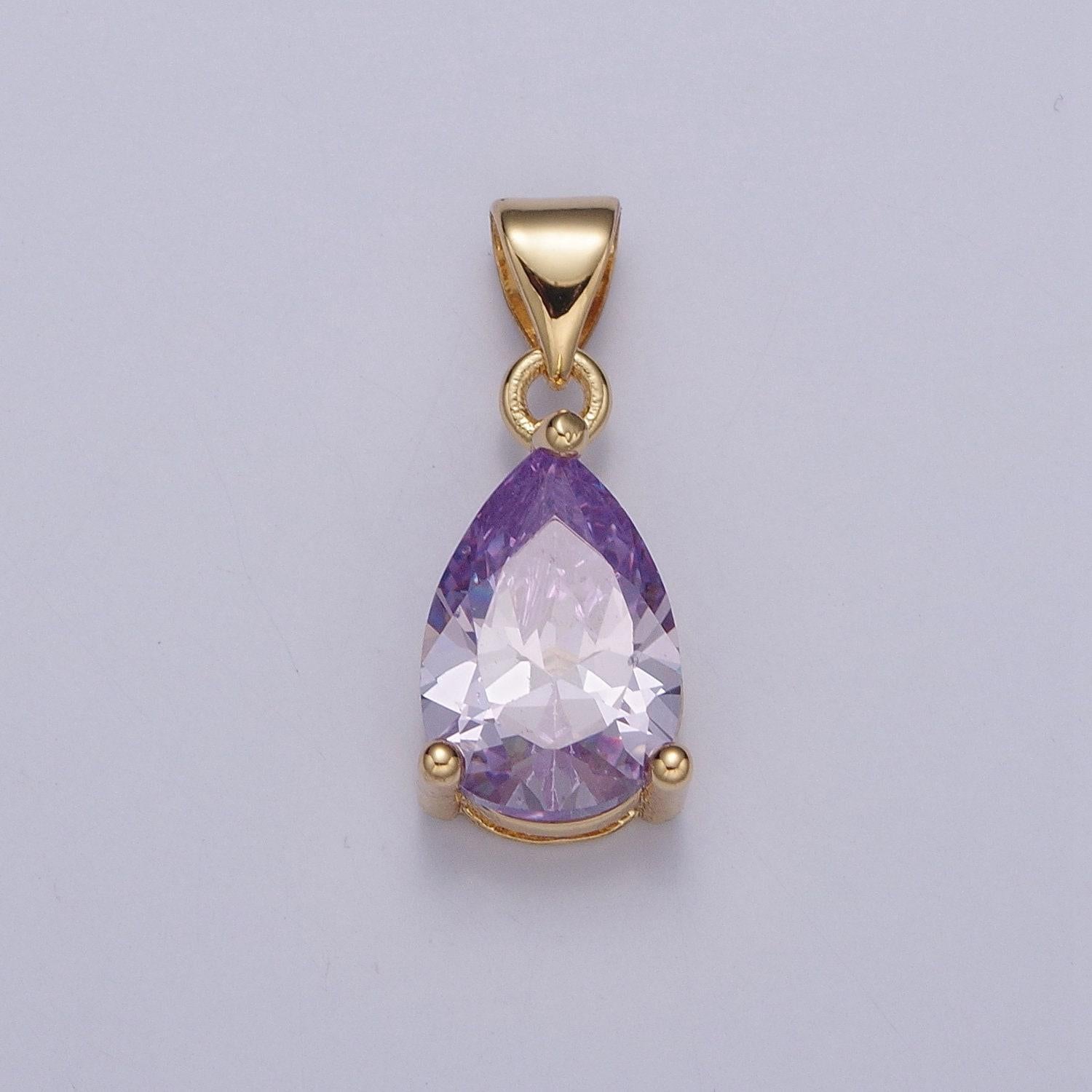 24k gold dainty gemstones multicolor tear drop charm cubic colored stone
