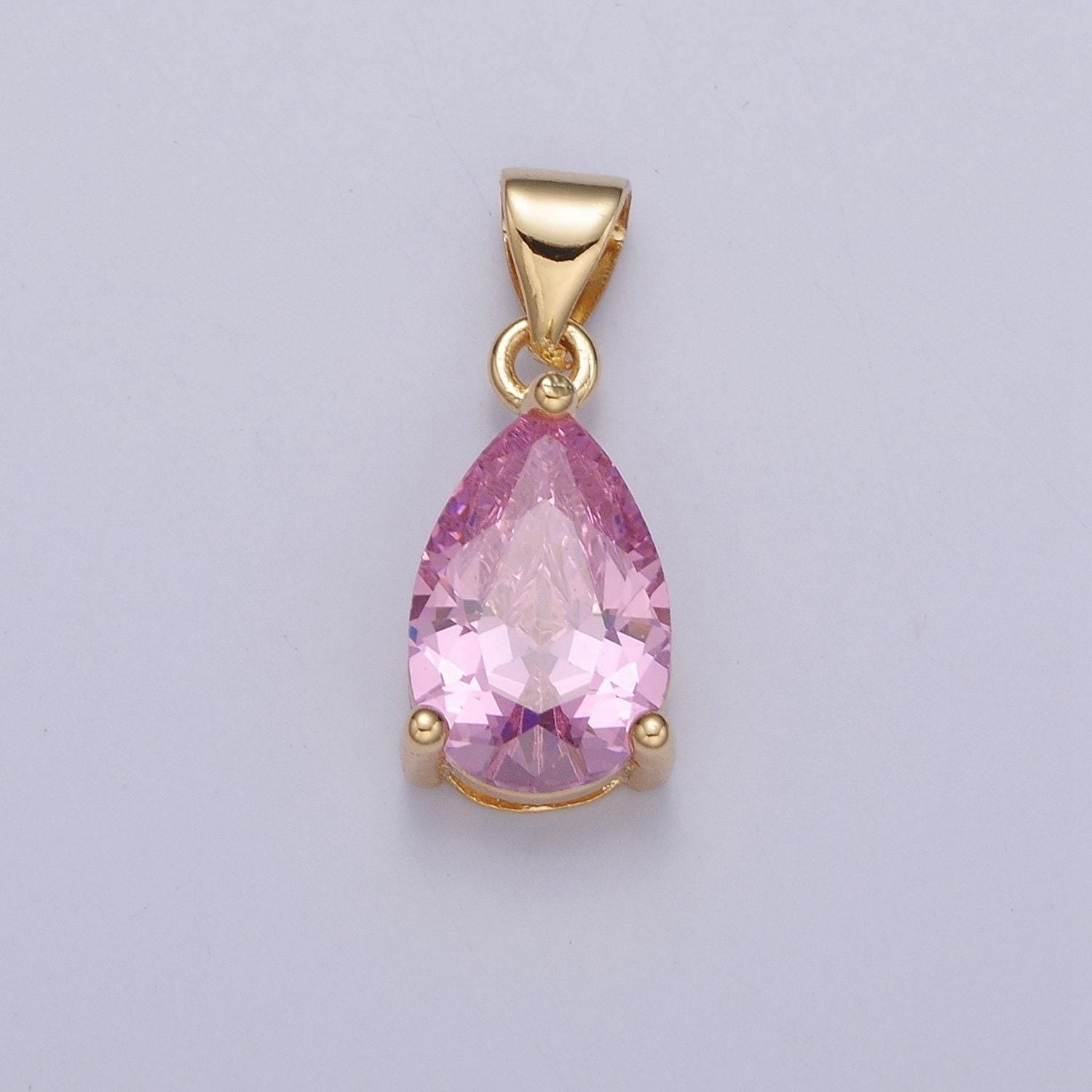 24k gold dainty gemstones multicolor tear drop charm cubic colored stone