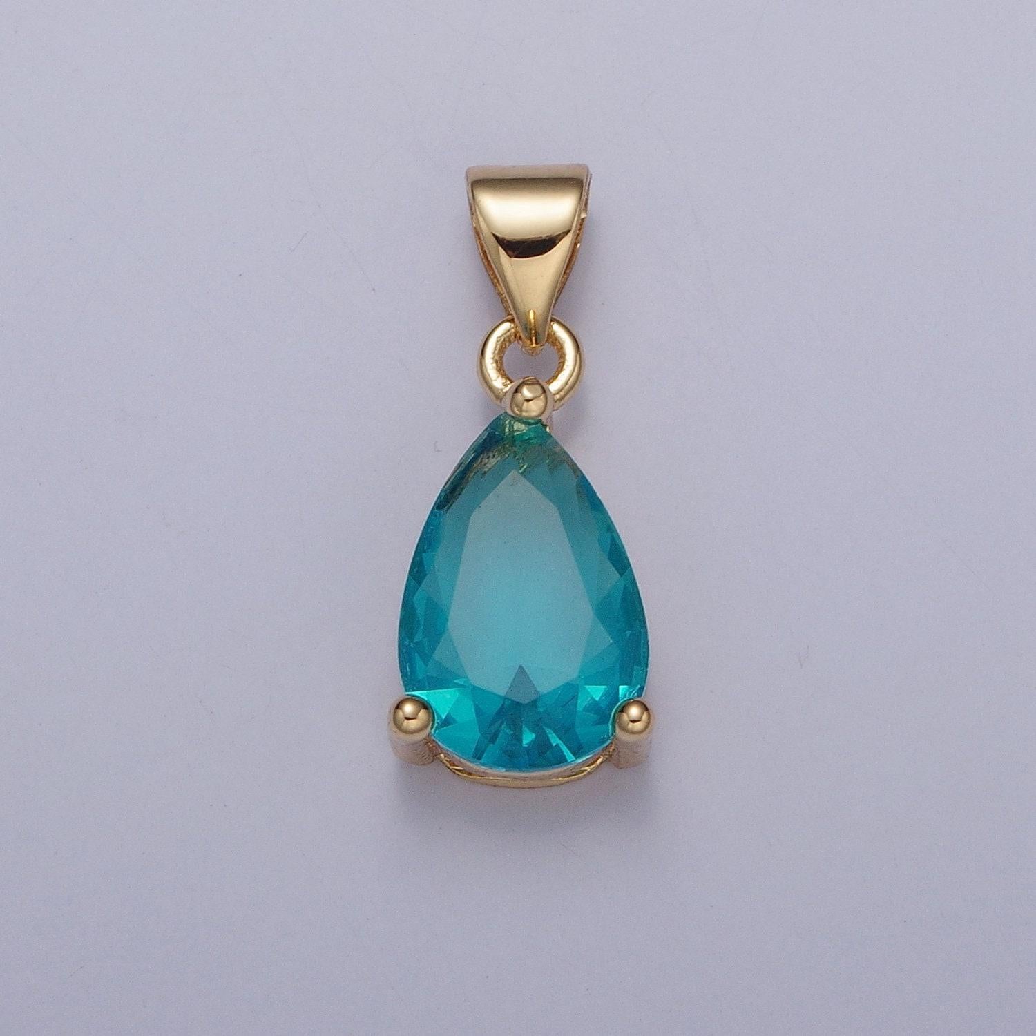 24k gold dainty gemstones multicolor tear drop charm cubic colored stone