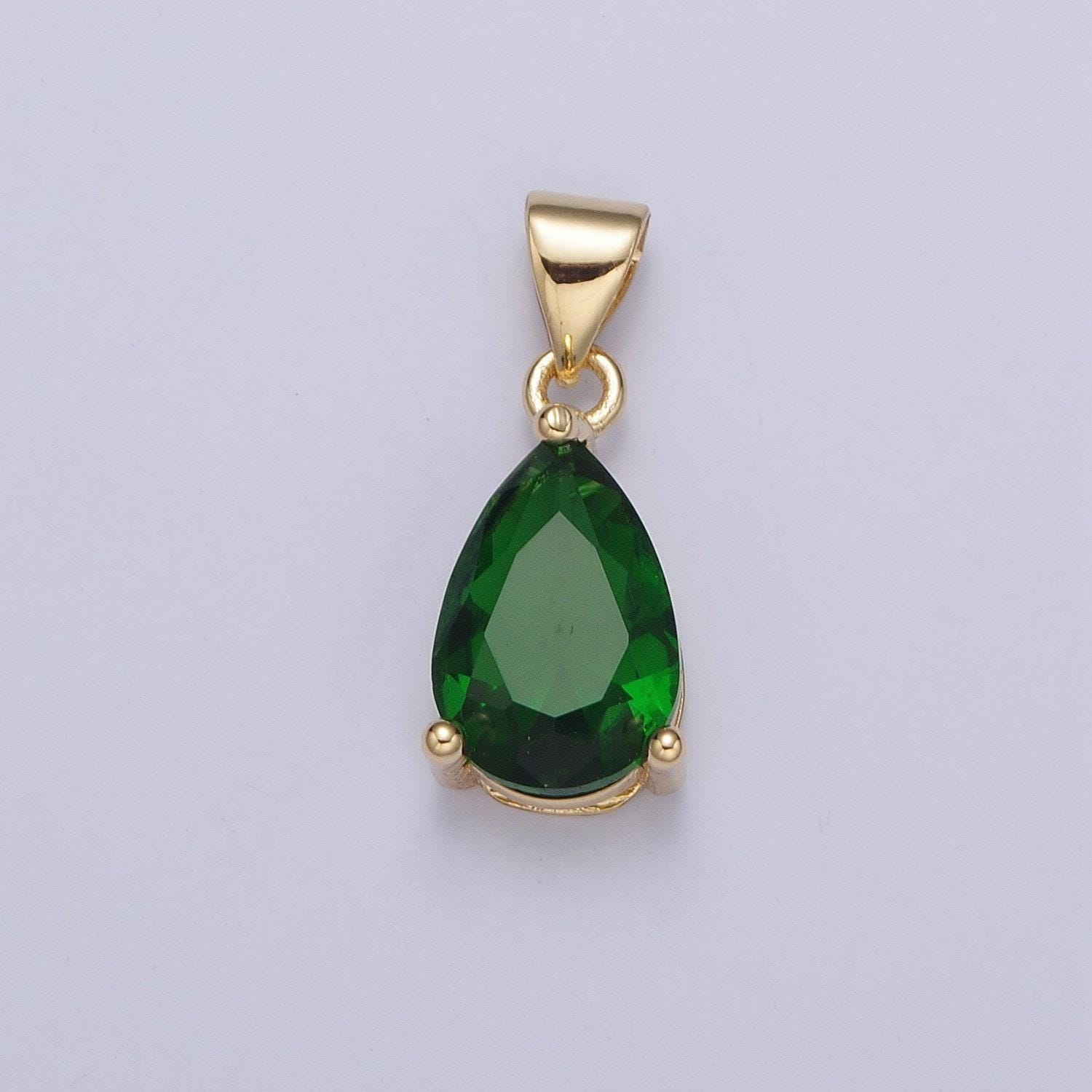 24k gold dainty gemstones multicolor tear drop charm cubic colored stone
