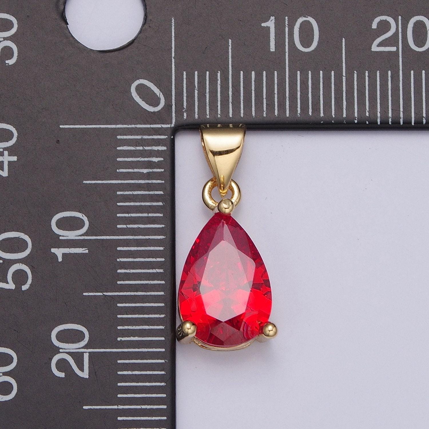 24k gold dainty gemstones multicolor tear drop charm cubic colored stone