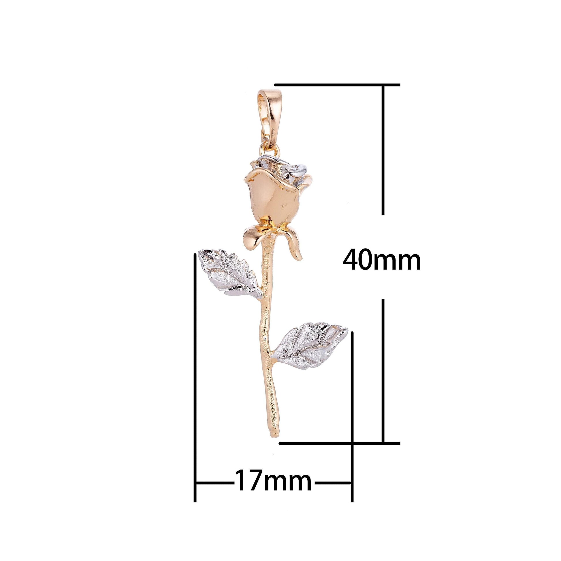 White gold filled / 24k yellow gold fill rose gold flower charm floral, belle layered necklace pendant bails for jewelry making h-653 i-126
