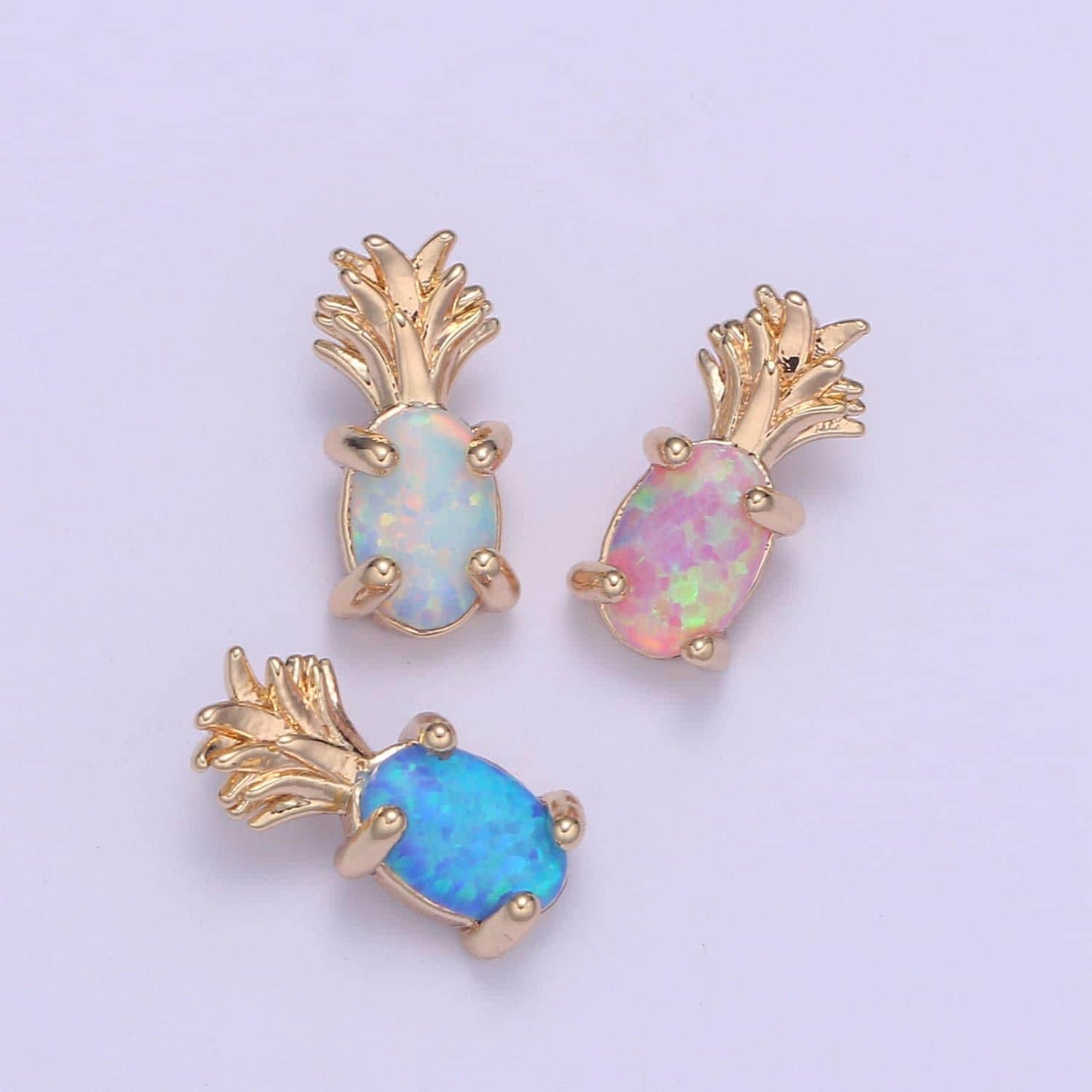 1x mini opal pineapple charm, dainty gold plated charm dainty charm bracelet earring necklace supplies, jewelry making blue pink white i099