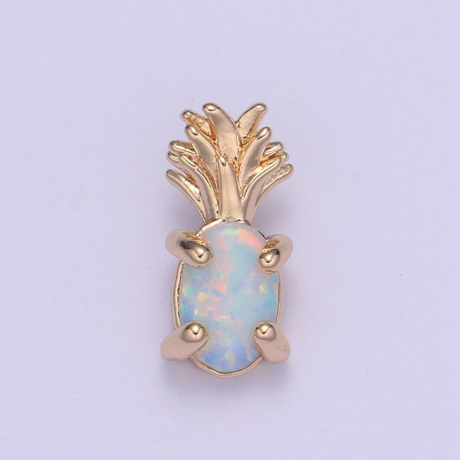 1x mini opal pineapple charm, dainty gold plated charm dainty charm bracelet earring necklace supplies, jewelry making blue pink white i099
