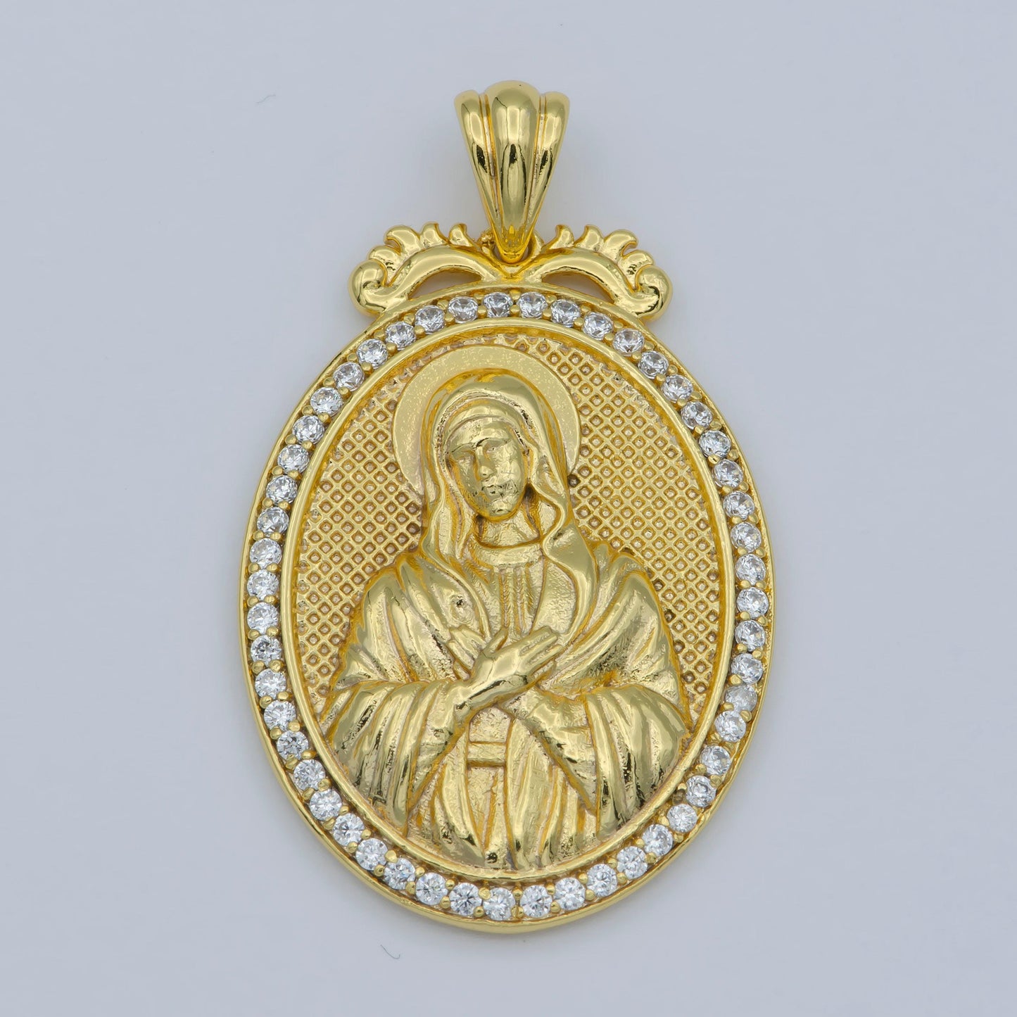 24k gold micro pave lady guadalupe charm, cubic zirconia virgin mary pendant medallion for religious diy jewelry i-074