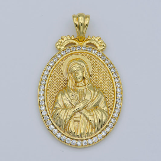 24k gold micro pave lady guadalupe charm, cubic zirconia virgin mary pendant medallion for religious diy jewelry i-074