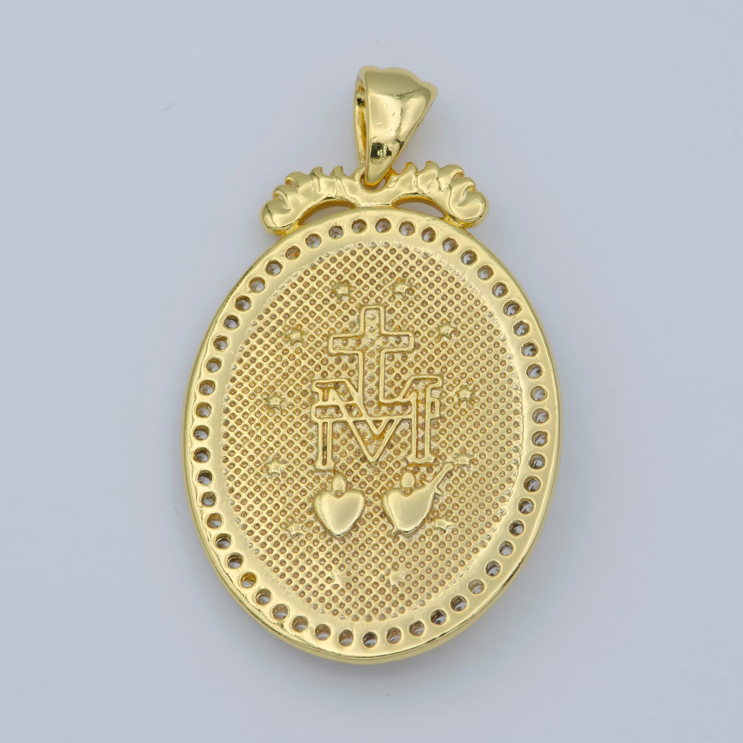 24k gold micro pave lady guadalupe charm, cubic zirconia virgin mary pendant medallion for religious diy jewelry i-074