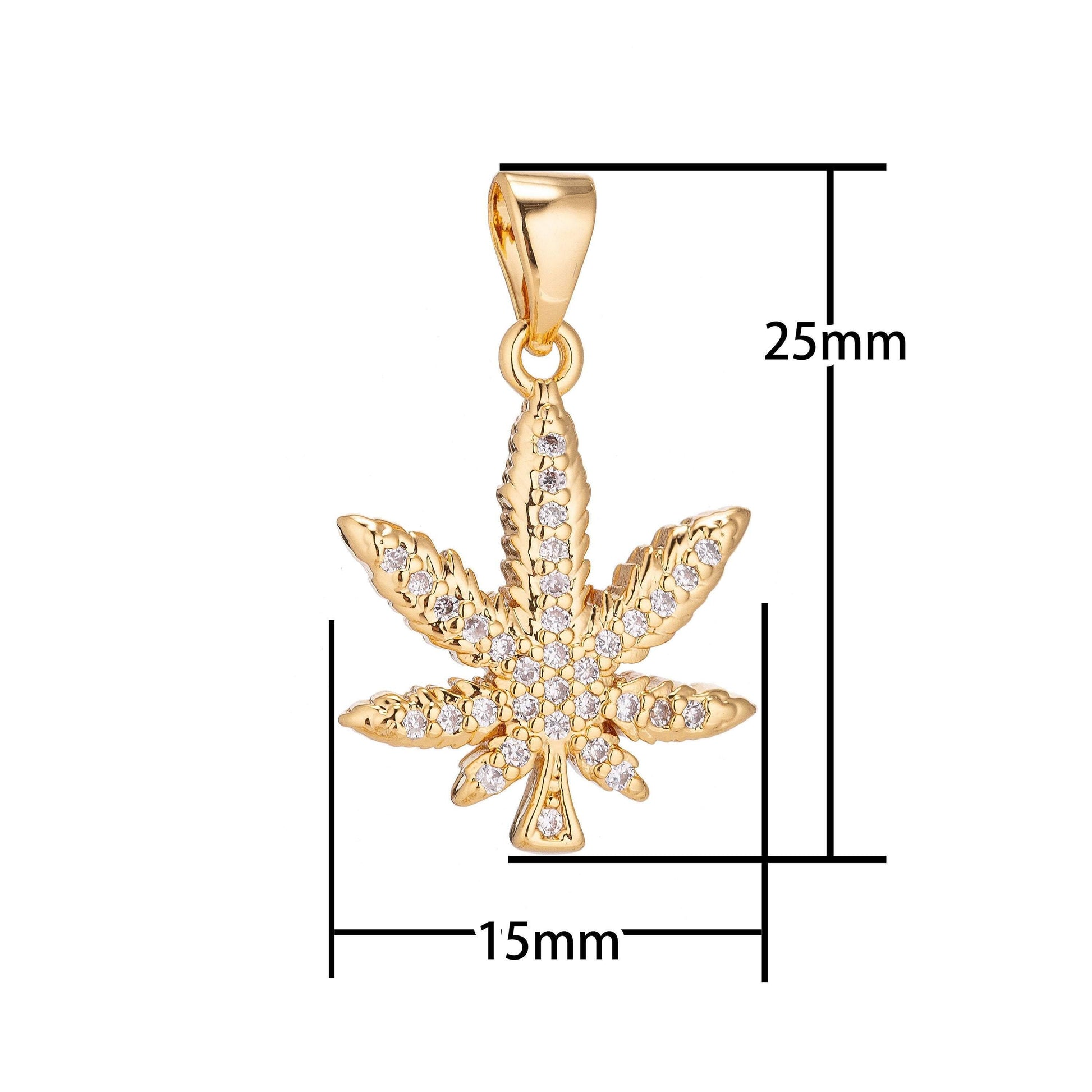Gold cz micro pave marijuana leaf charm pendant weed silver charm, pot leaf charm, cannabis charm, cubic weed charm 420 jewelry,914