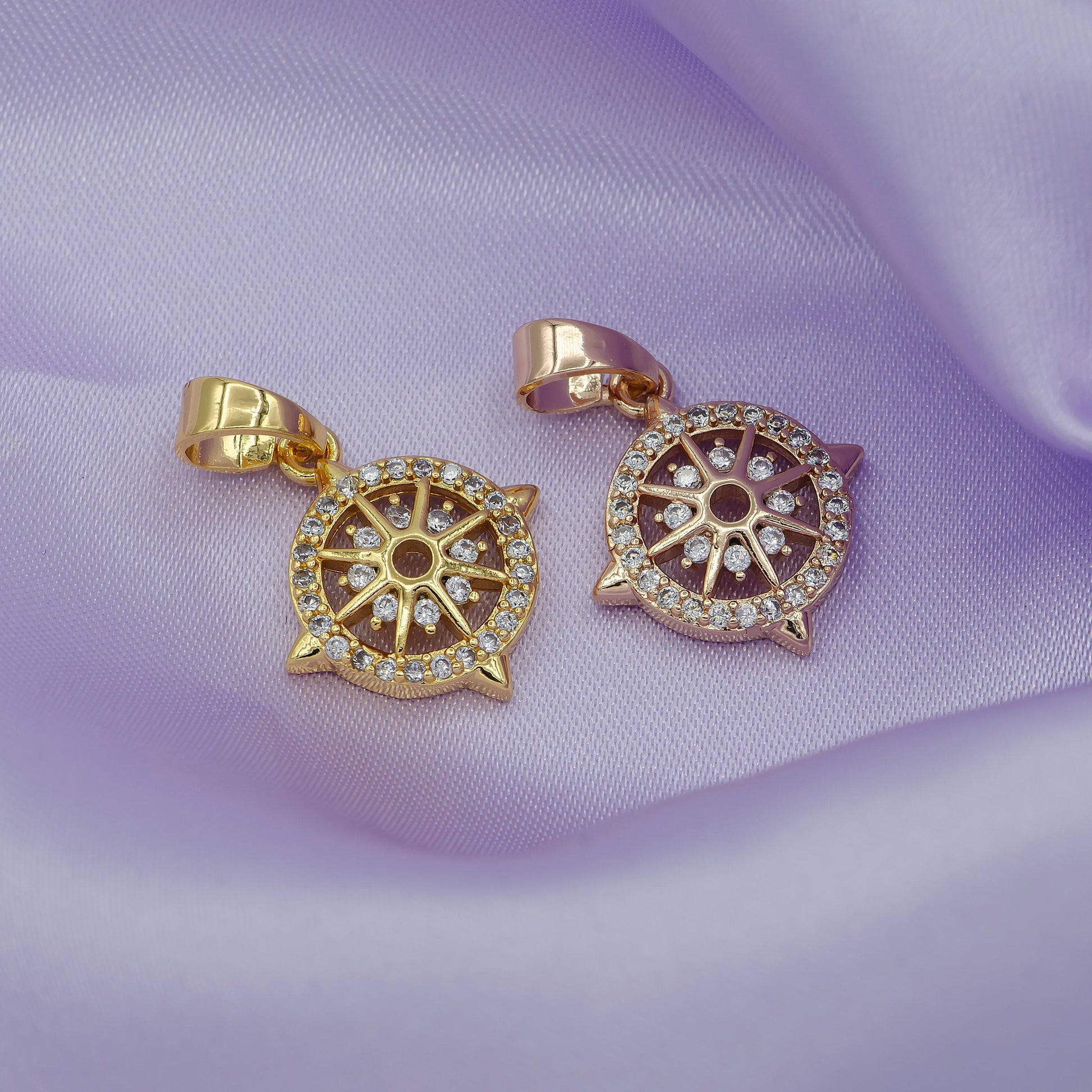 Cubic gold dainty compass charm, micro pave pendant, north star charm, travel charms, nautical charms for bracelet earring necklace pdgf 906