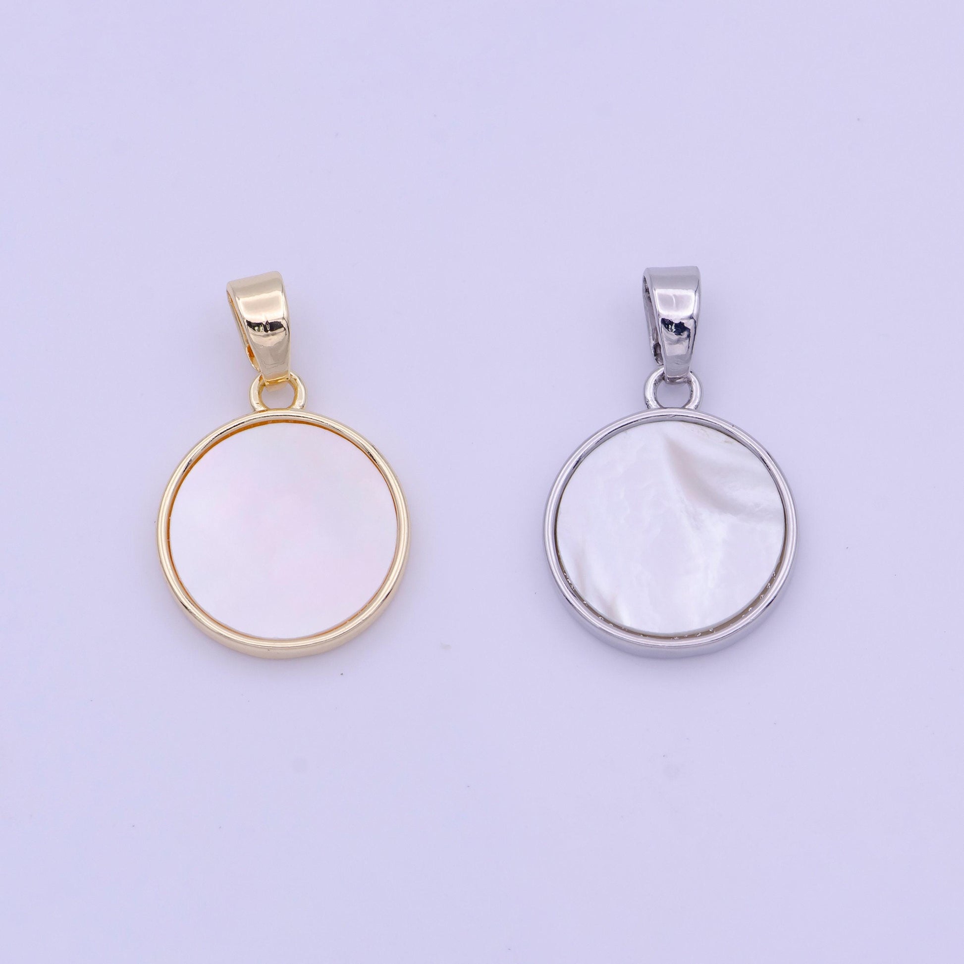 19mm round shell pearl minimalist charm in gold & silver | h903 h904