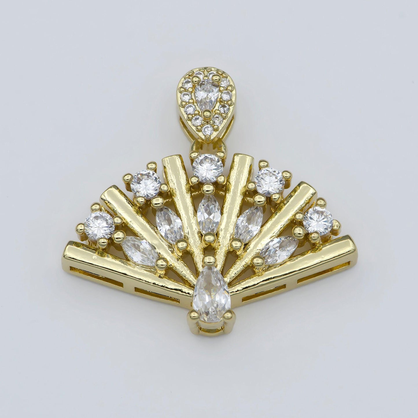 Dainty fan charm 24k gold filled micro pave pendant cubic zirconia hand fan pendant cz charm for bracelet necklace earring diy jewelry h-898