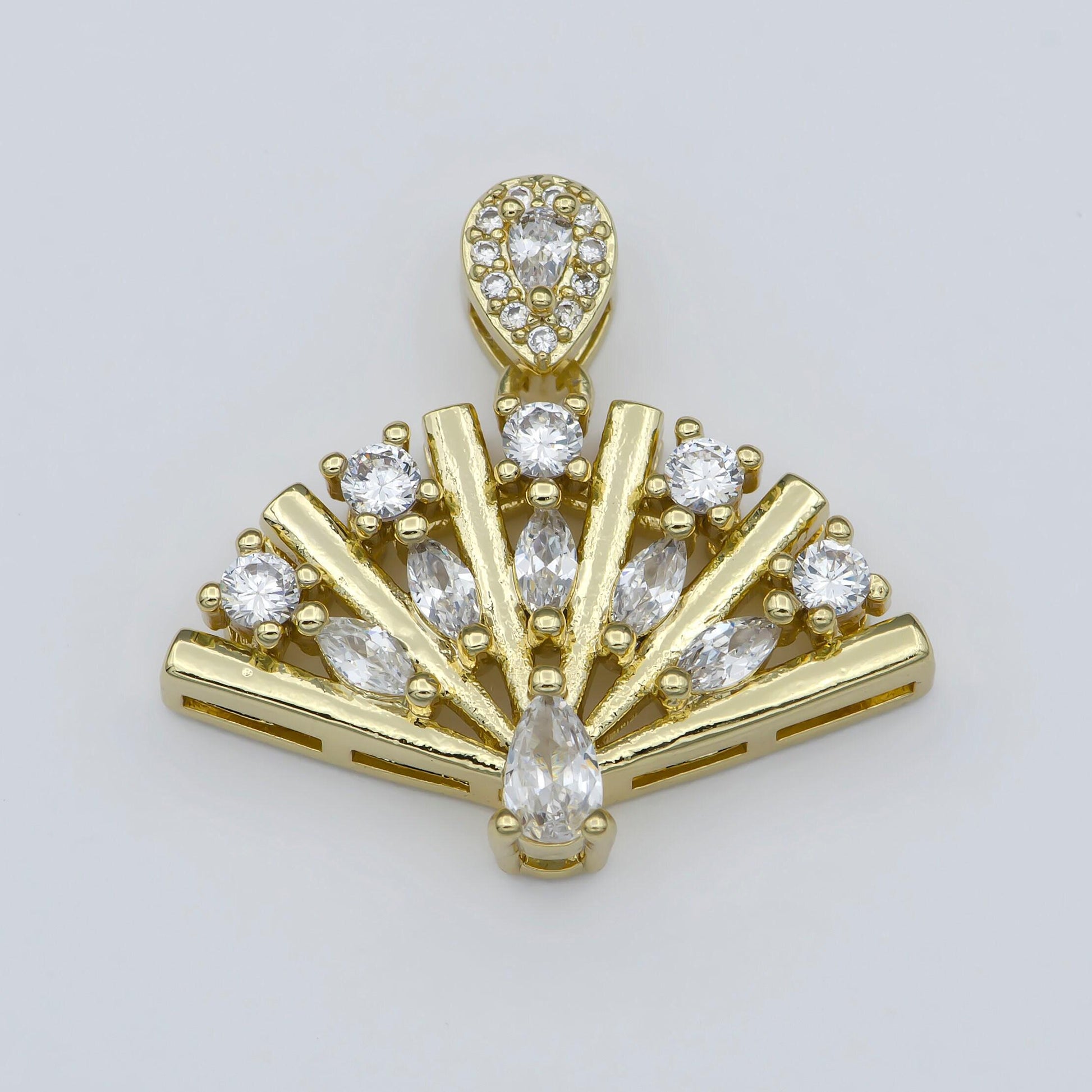 Dainty fan charm 24k gold filled micro pave pendant cubic zirconia hand fan pendant cz charm for bracelet necklace earring diy jewelry h-898