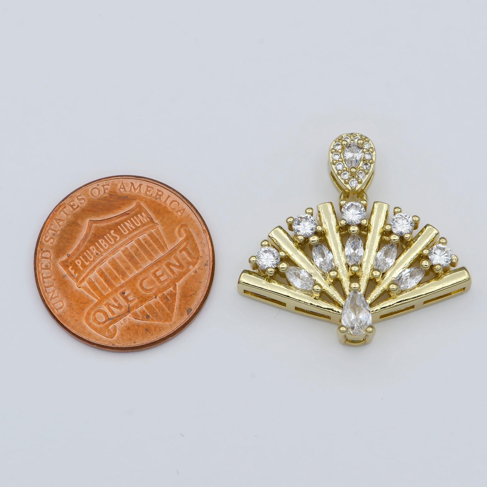 Dainty fan charm 24k gold filled micro pave pendant cubic zirconia hand fan pendant cz charm for bracelet necklace earring diy jewelry h-898