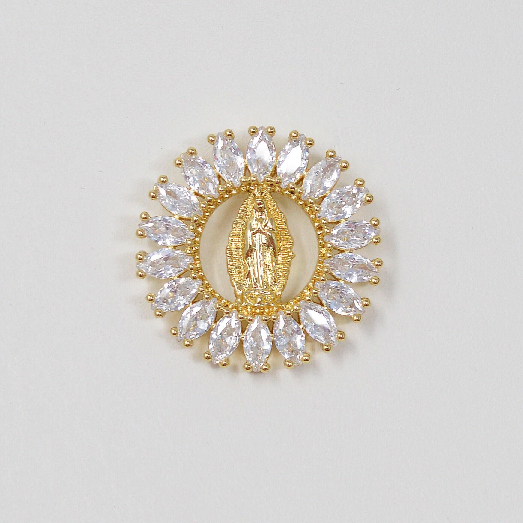 Dainty 14k gold filled virgin mary pendant necklace marquise lady of guadalupe charm sun flower medallion for religious jewelry h-895