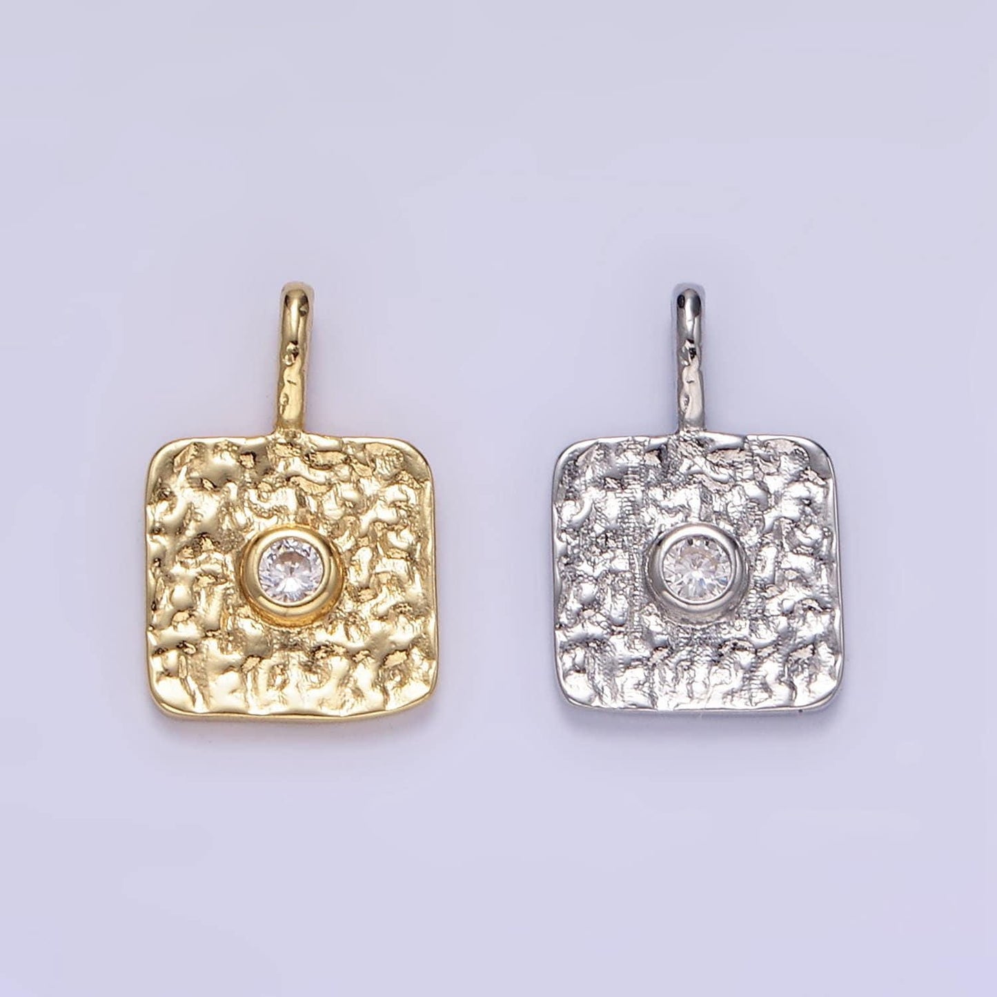 16k gold filled cz geometric square pendant in gold & silver rustic charm | h886