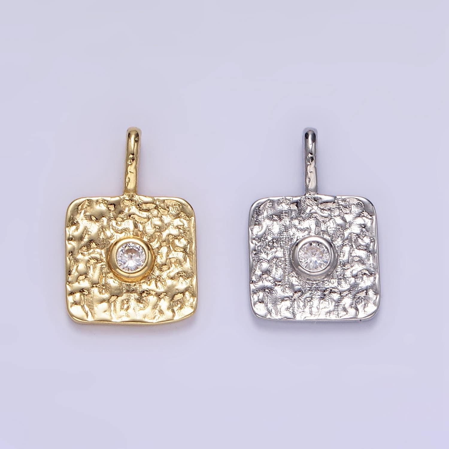 16k gold filled cz geometric square pendant in gold & silver rustic charm | h886