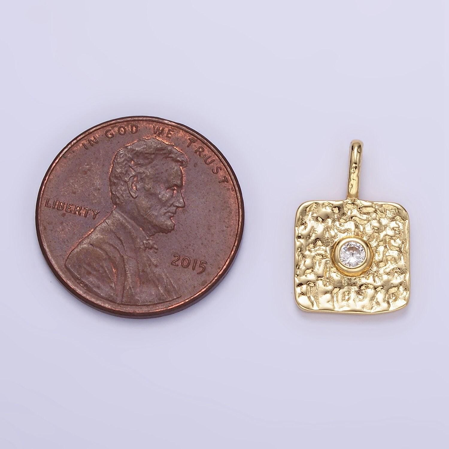 16k gold filled cz geometric square pendant in gold & silver rustic charm | h886