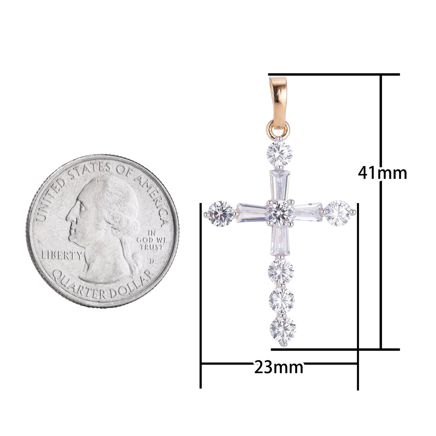 Dainty 14k gold filled cross charm pendant with cubic zirconia for religious catholic christian necklace jewelry making h-628