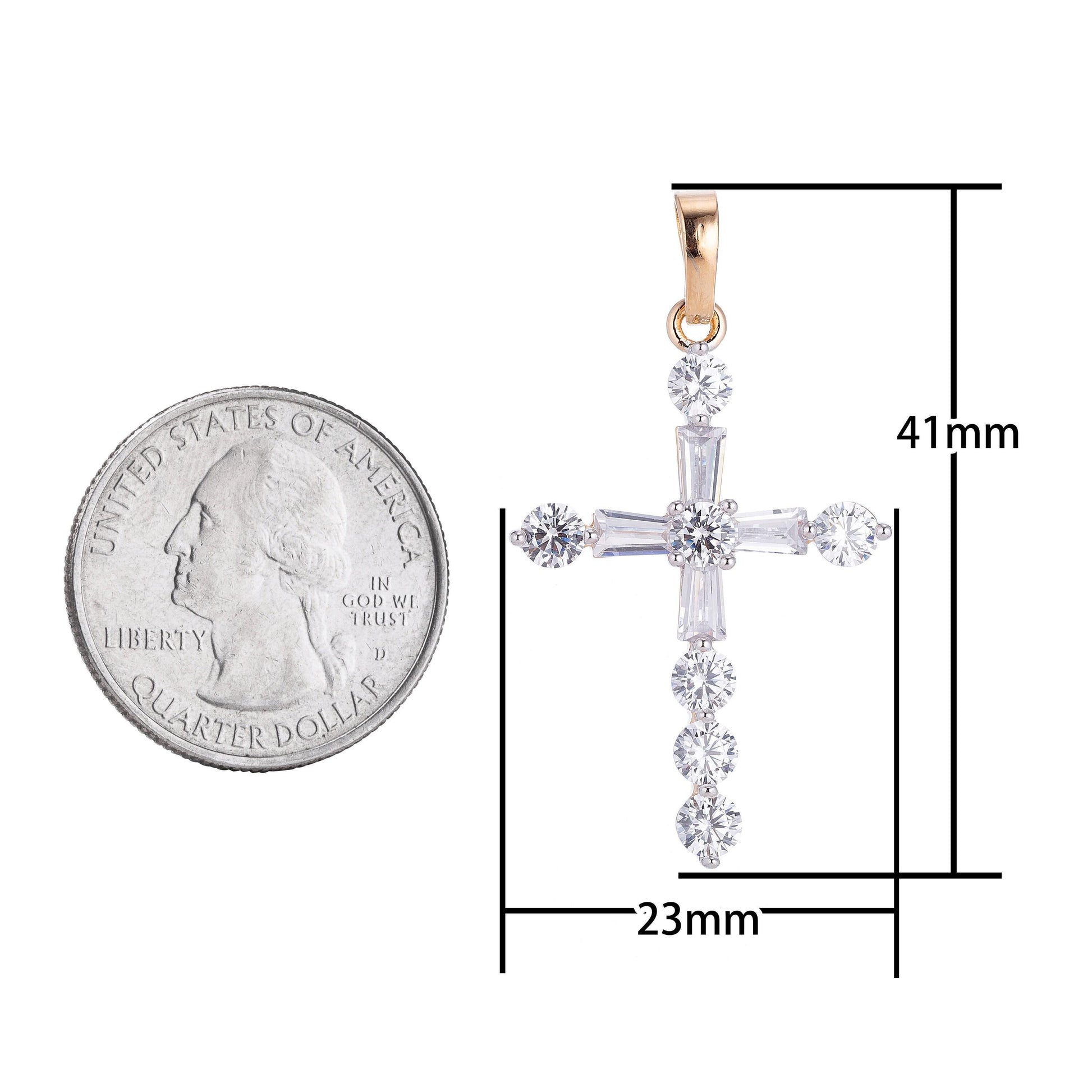 Dainty 14k gold filled cross charm pendant with cubic zirconia for religious catholic christian necklace jewelry making h-628
