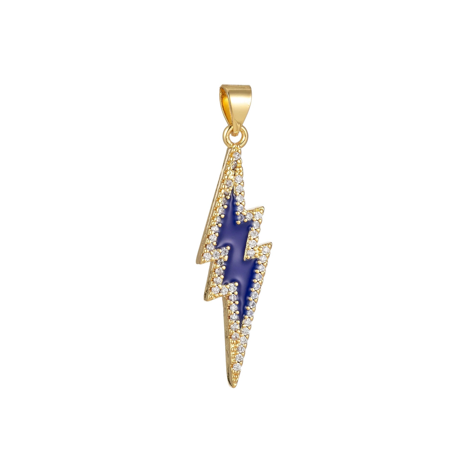 Enamel lighting gold micro pave charm lightning bolt pendant, statement bold bolt, wizard charm, thunder pendant for necklace