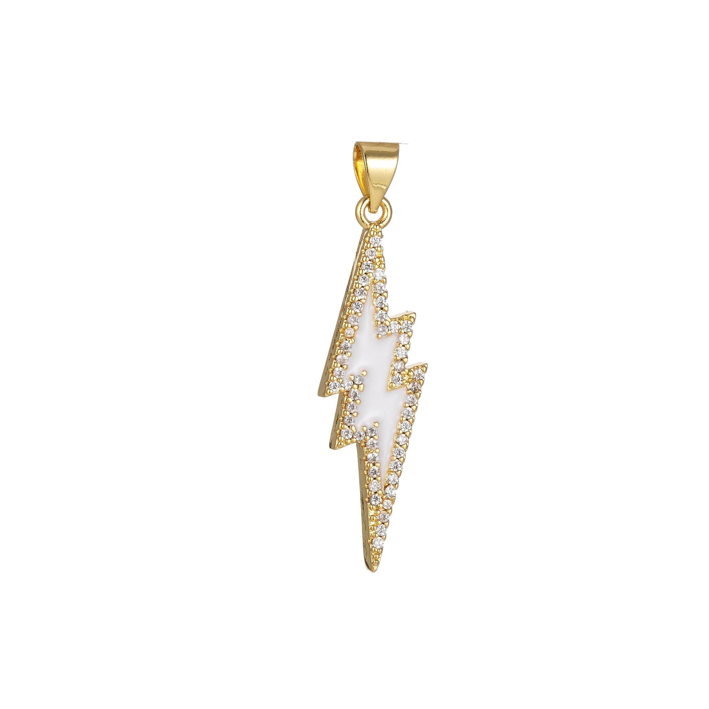 Enamel lighting gold micro pave charm lightning bolt pendant, statement bold bolt, wizard charm, thunder pendant for necklace