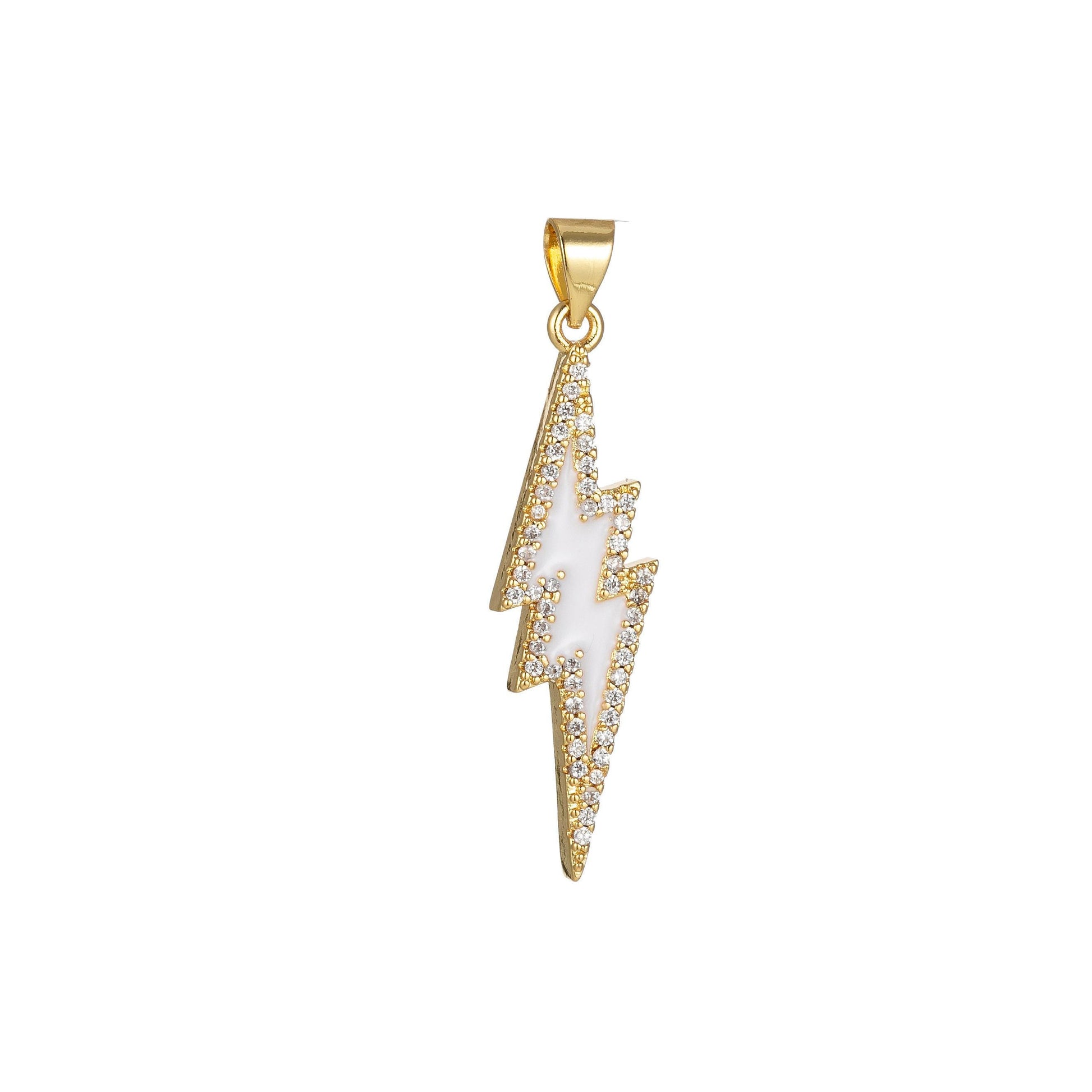 Enamel lighting gold micro pave charm lightning bolt pendant, statement bold bolt, wizard charm, thunder pendant for necklace