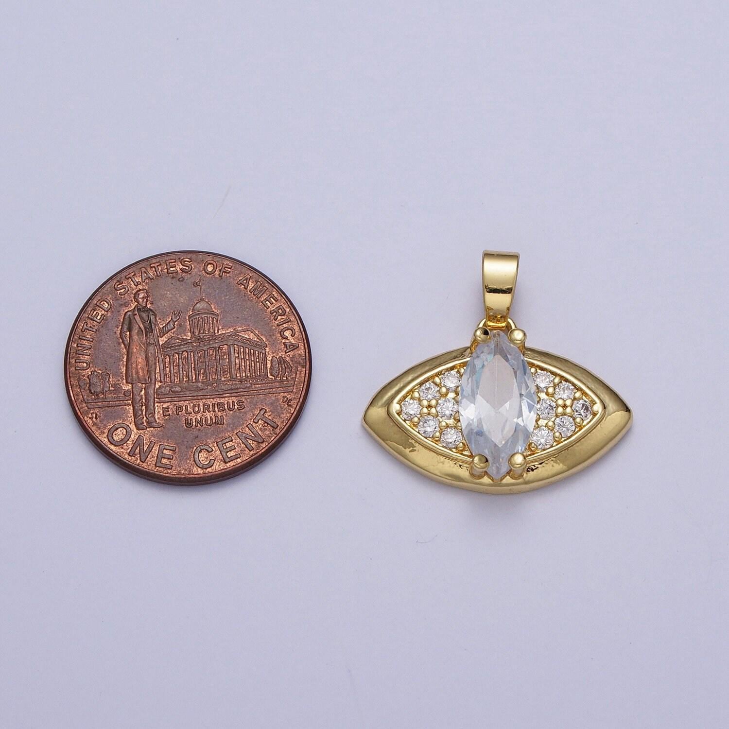 Gold evil eye pendant wih marquise cz stone eye charm h-874