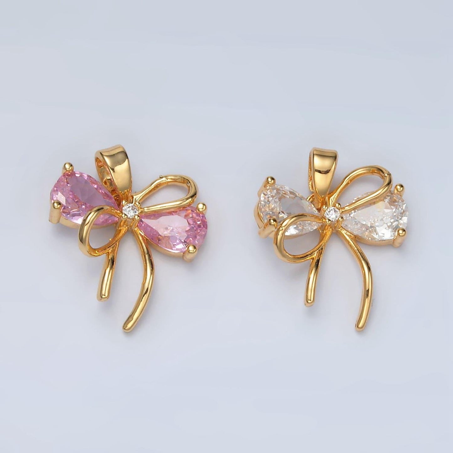 24k gold filled bow charms cz charm pink clear micro pave bow mini bow pendant cubic zirconia charm for bracelet necklace h859