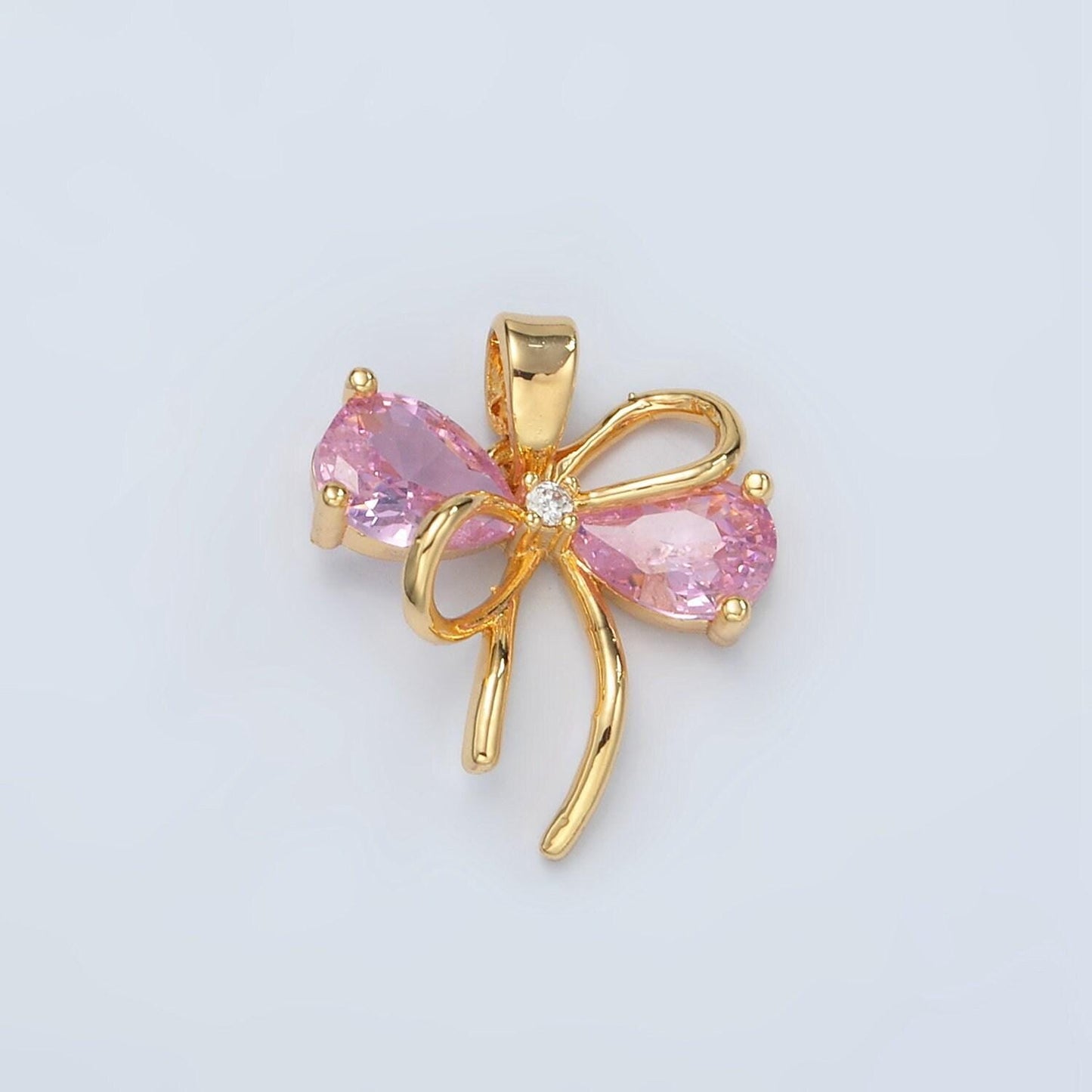 24k gold filled bow charms cz charm pink clear micro pave bow mini bow pendant cubic zirconia charm for bracelet necklace h859