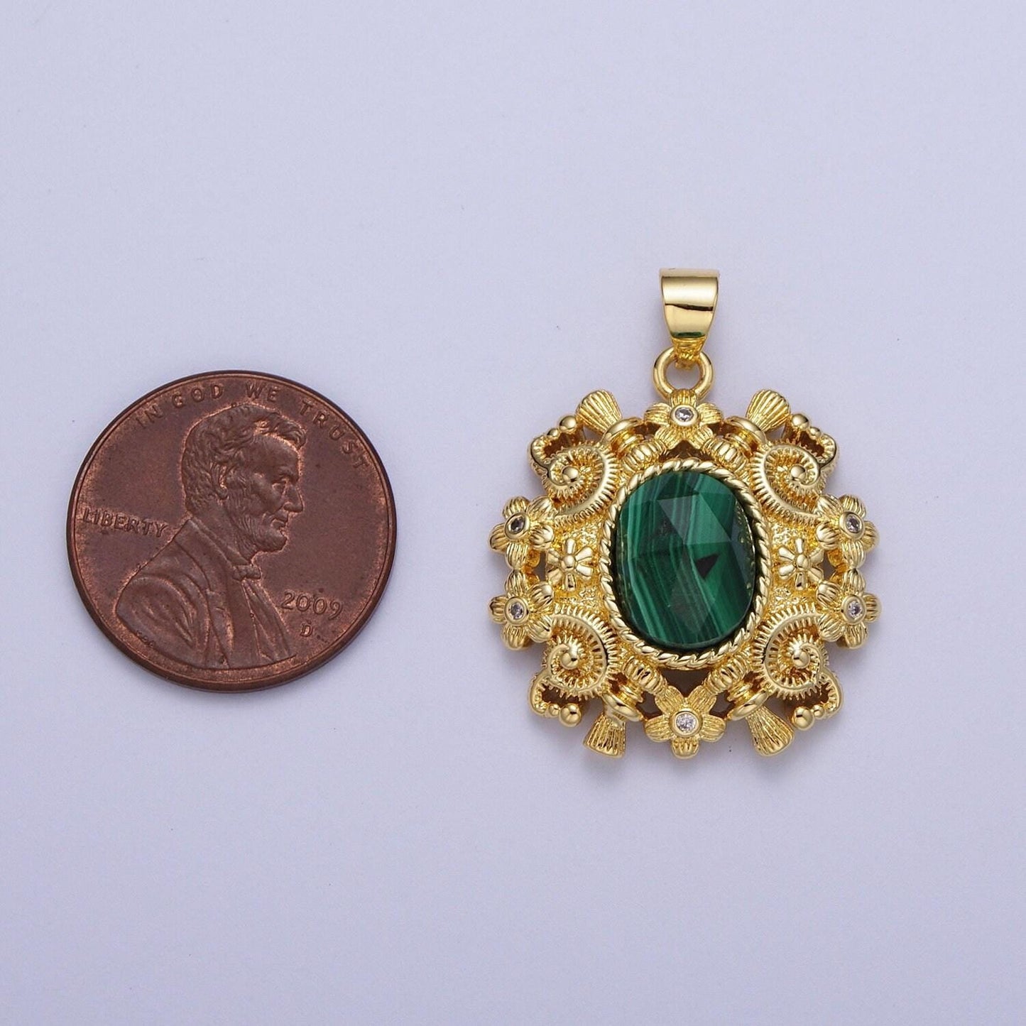 Gold natural oval gemstone floral geometric designed pendant, 14k gold plated clear cz w. red aventurine, peach moonstone, malachite charms