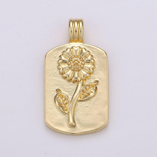 14k gf sun flower charms, gold sunflower pendant, dainty flower charm, small medallion charm for necklace floral flower jewelry h-841