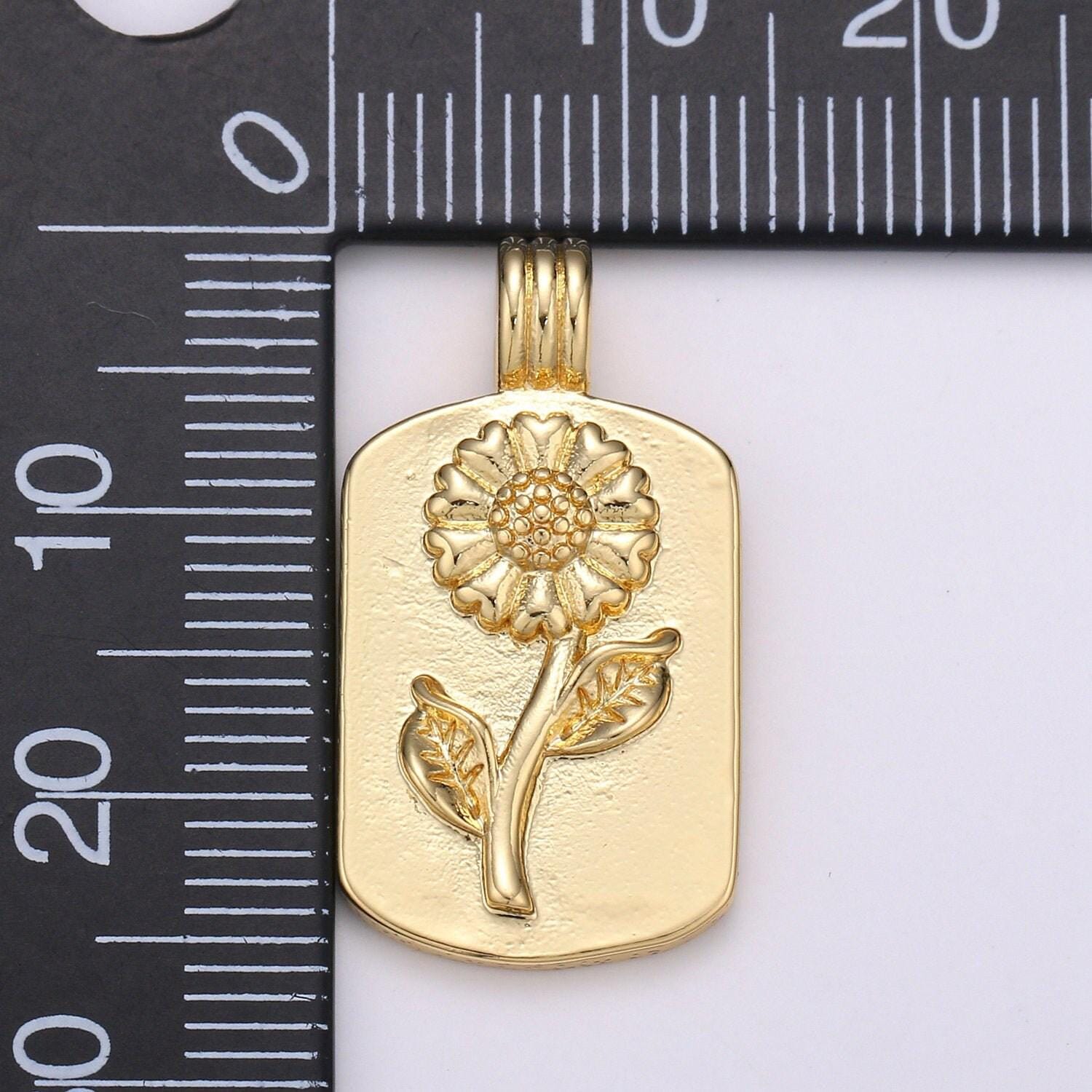14k gf sun flower charms, gold sunflower pendant, dainty flower charm, small medallion charm for necklace floral flower jewelry h-841