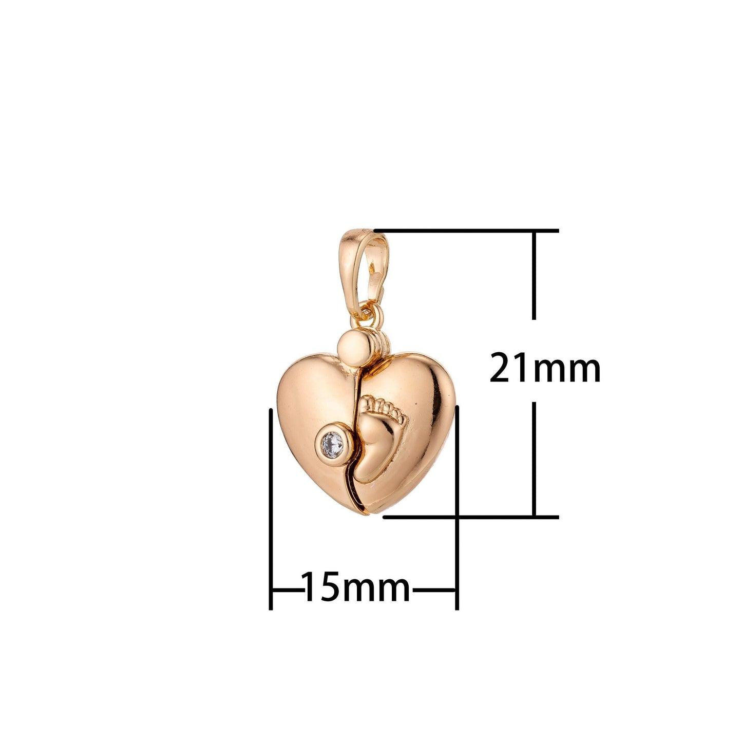 Dainty 18k gold filled hearts charm with baby foot print charm for necklace bracelet earring making h-816