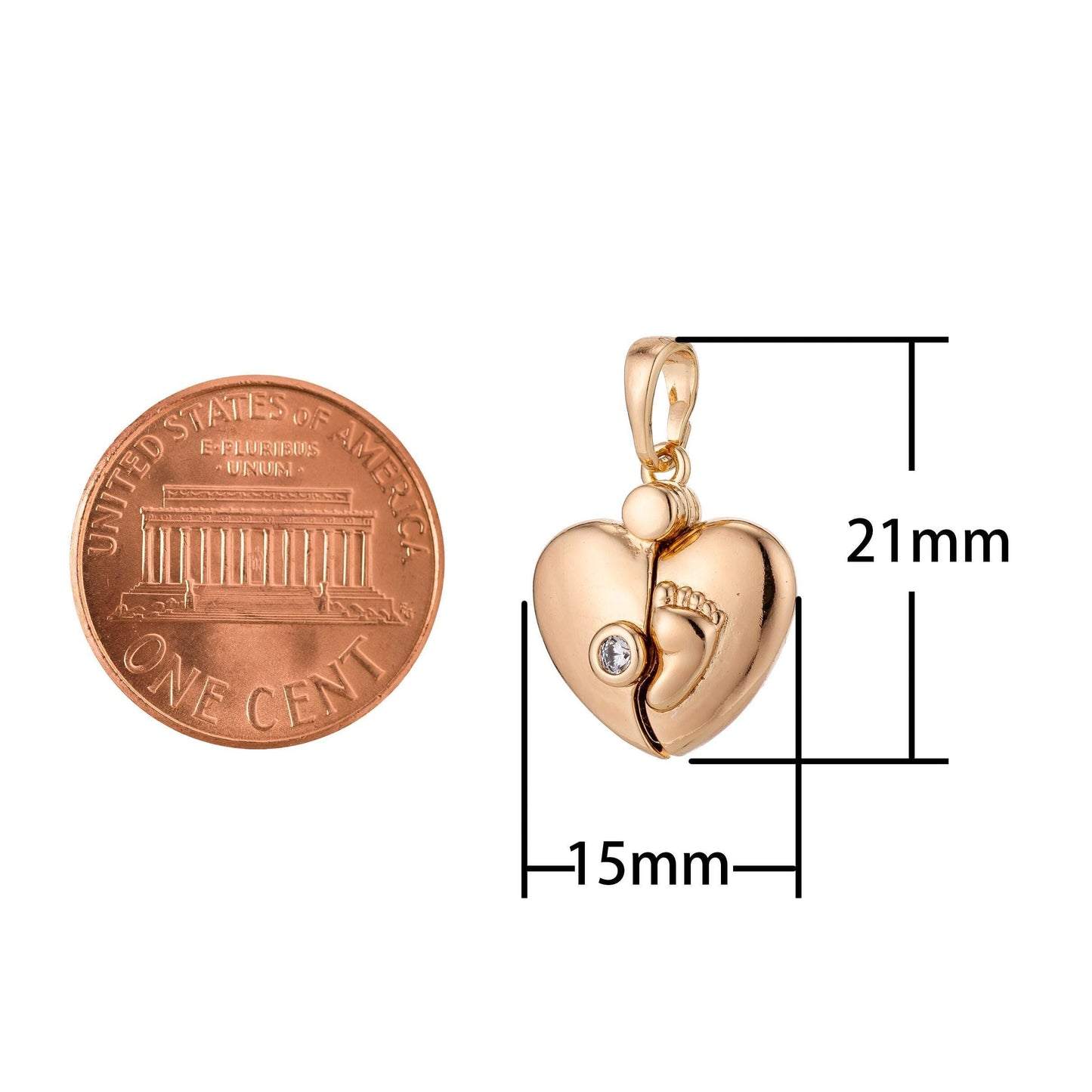 Dainty 18k gold filled hearts charm with baby foot print charm for necklace bracelet earring making h-816